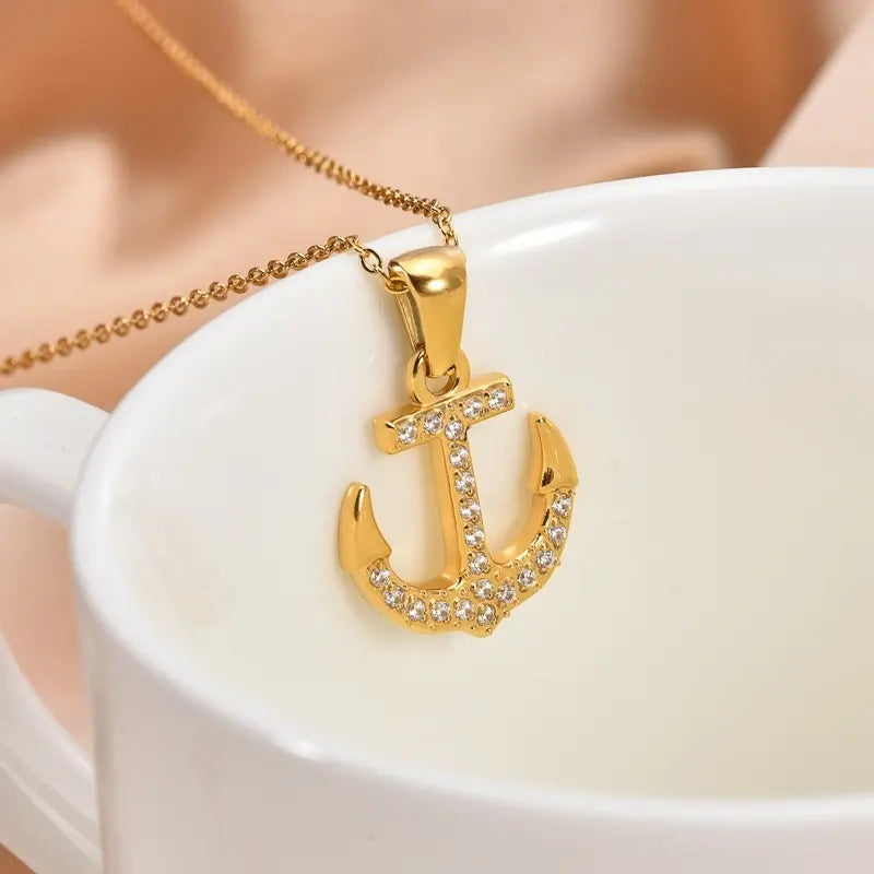 Gold Chain Gold Anchor Cross Pendant Charm Necklace Mens Gold